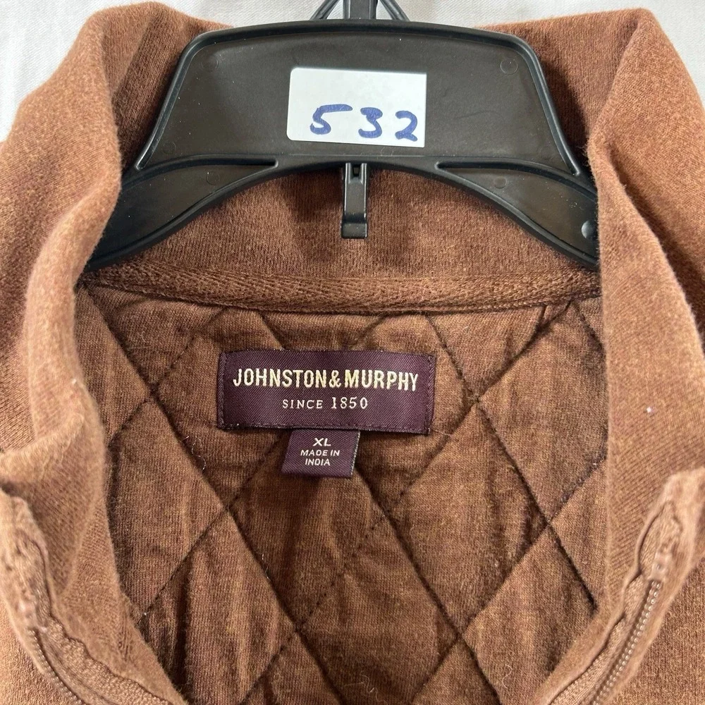 Johnson & Murphy Quarter Zip Mens Sz XL Brown Sweater Pullover Casual Diamond